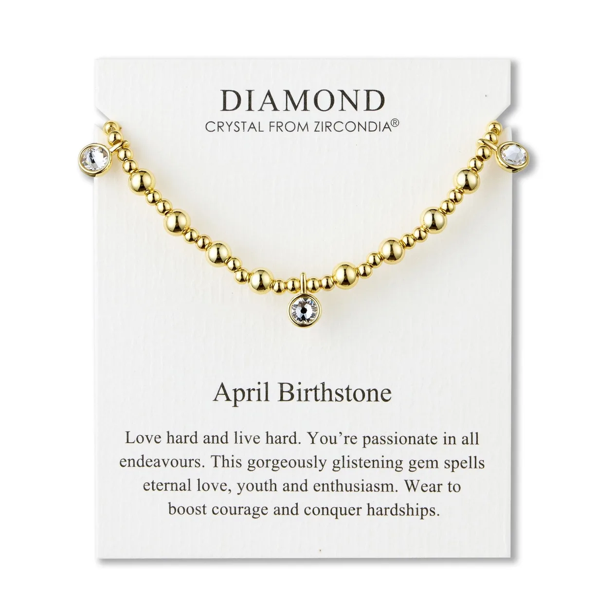 18k Gold Plated April (Diamond) Birthstone Stretch Charm Bracelet with Quote Card: the shop's own photo