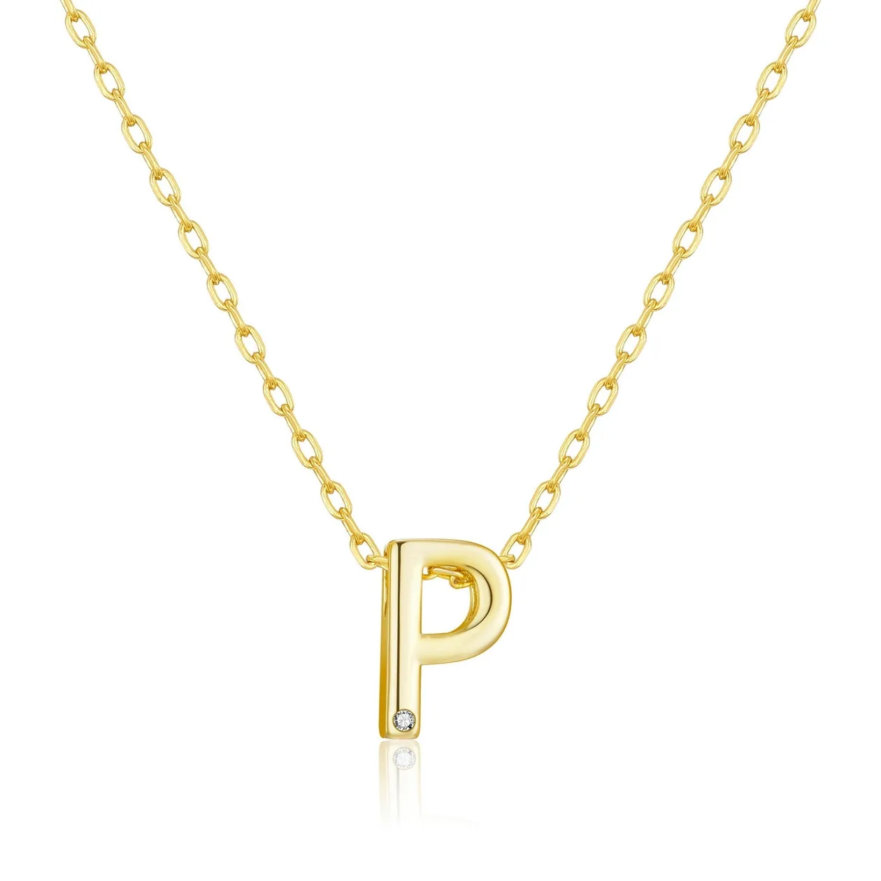 Customisable 18k Gold Plated Initial Necklace (A-Z) with Option of Birthstone Charm - P: the shop's own photo