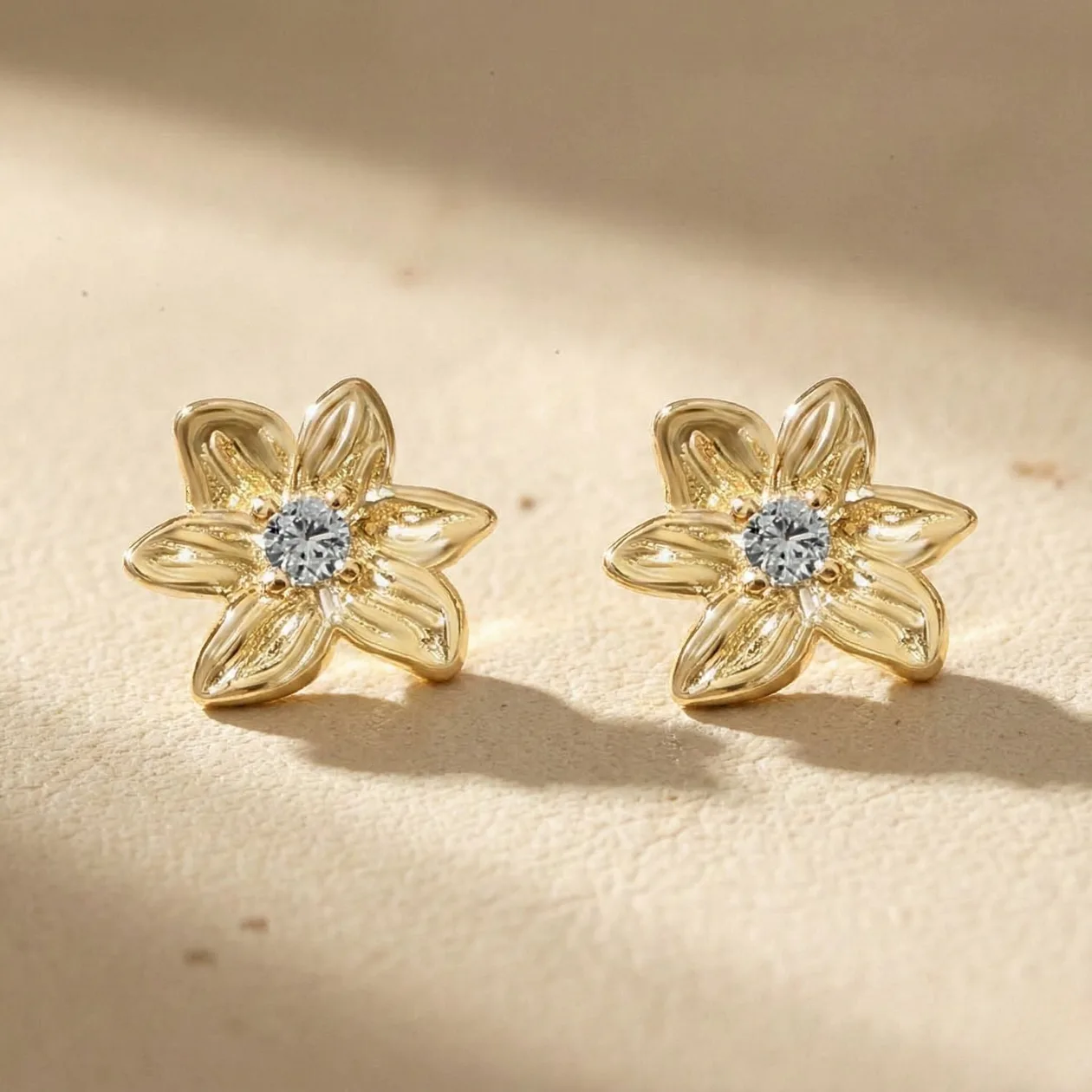 Aquamarine March Birthstone Daffodil Birthflower Gold Plated Stud Earrings: the shop's own photo