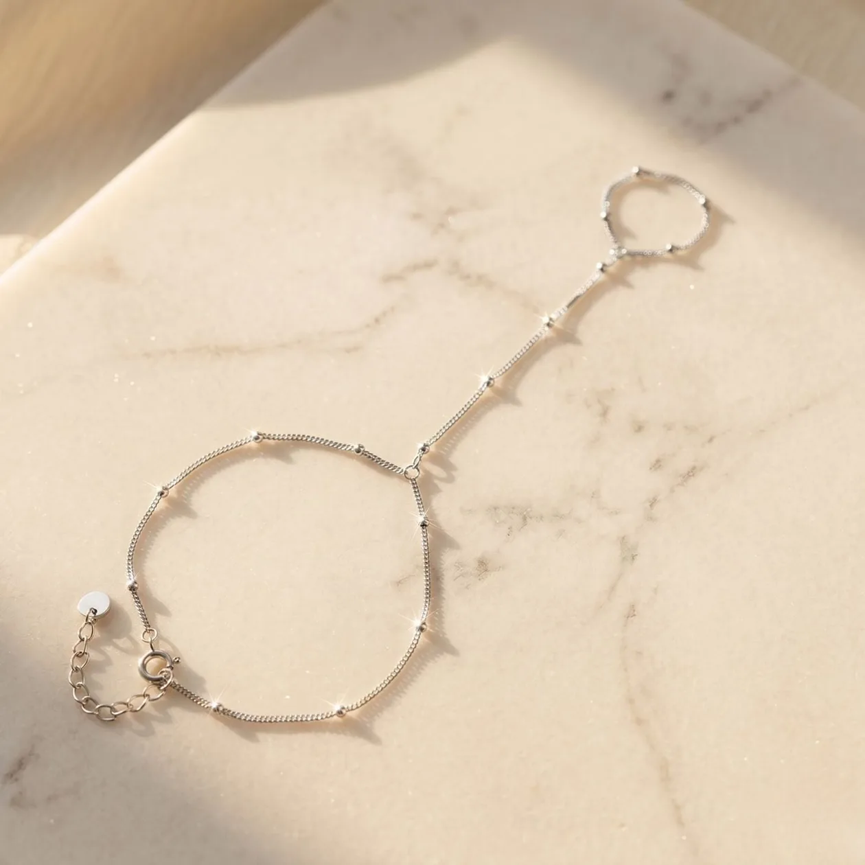 Sterling Silver Dainty Beaded Link Chain Bracelet And Ring: the shop's own photo