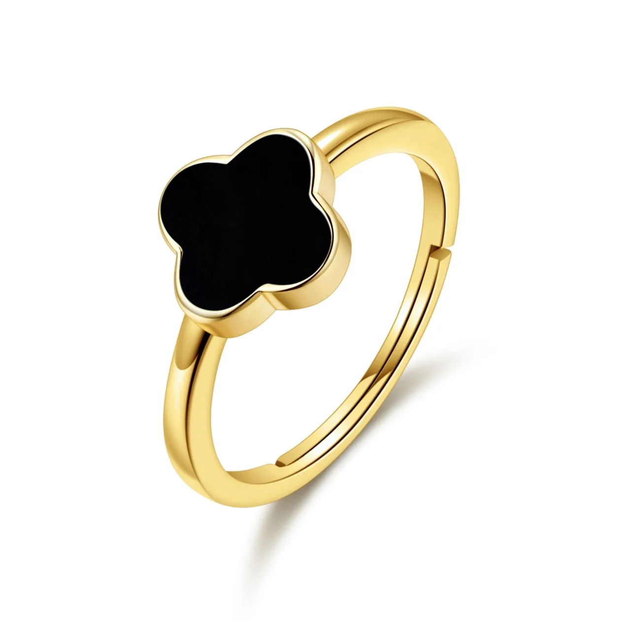 18k Gold Plated Black Onyx Gemstone Adjustable Clover Ring: the shop's own photo