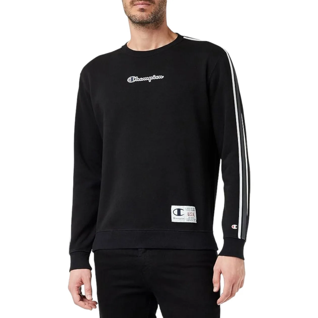Champion Legacy Contrast Details Fleece Sweatshirt - Black | Size: S: the shop's own photo