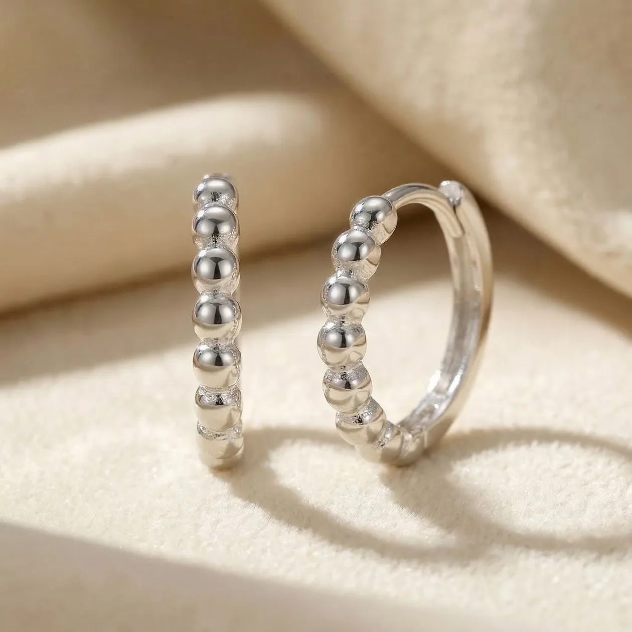 Dainty Beaded Huggie Hoop Sterling Silver Earrings: the shop's own photo