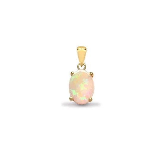 18K Yellow Gold Solitaire Opal October Birthstone Pendant with 4-Prong Setting (Without Chain) - 0.75 Carat: the shop's own photo