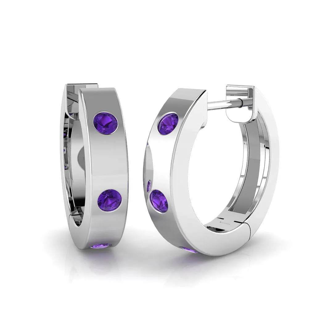 0.2ct Purple Diamond Hoop Earrings | Lab-Grown & Natural | 9K White, Yellow & Rose Gold - 0.2 Carat / Natural Diamond(F-VS) / 9k White Gold: the shop's own photo