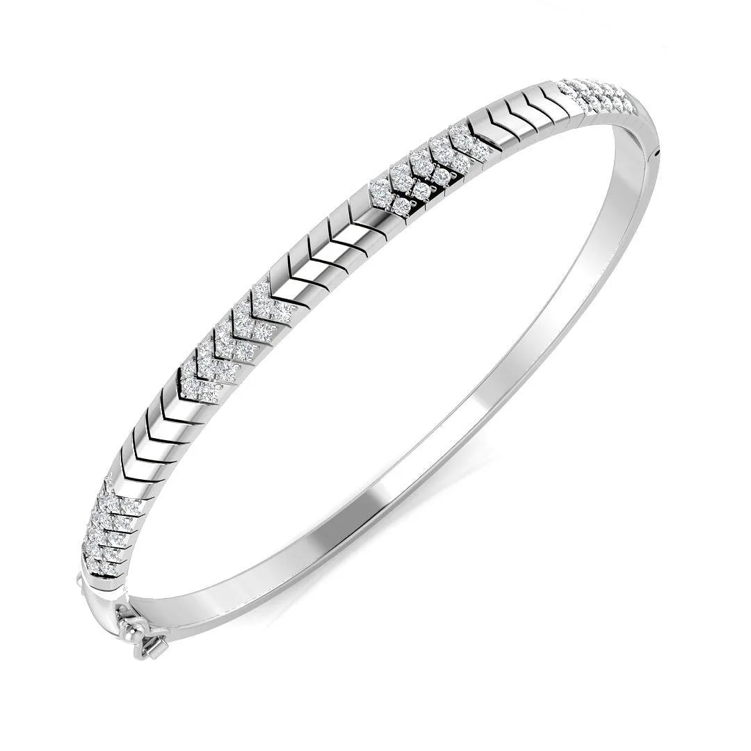 9K Yellow Gold Lab Grown Round Cut Diamond Pave Set Fancy Bangle with Hinged Lock - 18k White Gold / 0.70 Carat / Natural Diamond: the shop's own photo
