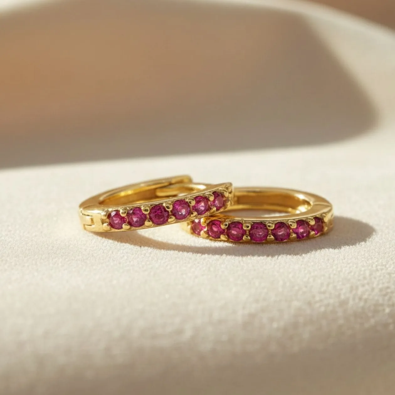 Ruby July Birthstone Small Huggie Hoop Earrings: the shop's own photo