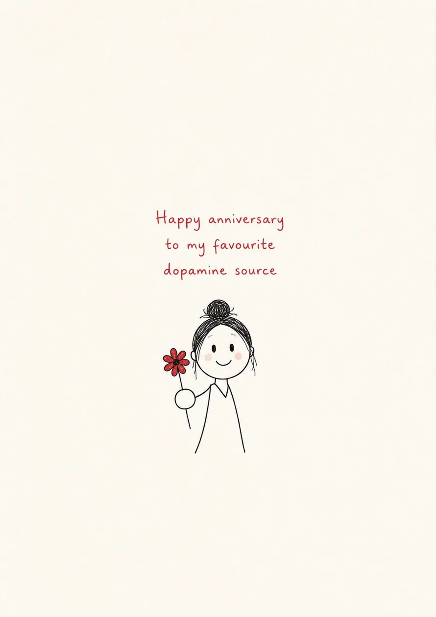 Funny Favourite Dopamine Source Anniversary Card for Her: the shop's own photo
