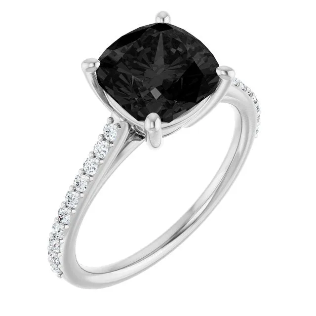 Cushion Black Onyx Accented Ring with Diamond Accents in Gold - 18k Yellow Gold / 1.80 Carat / Lab-Grown-AAA: the shop's own photo