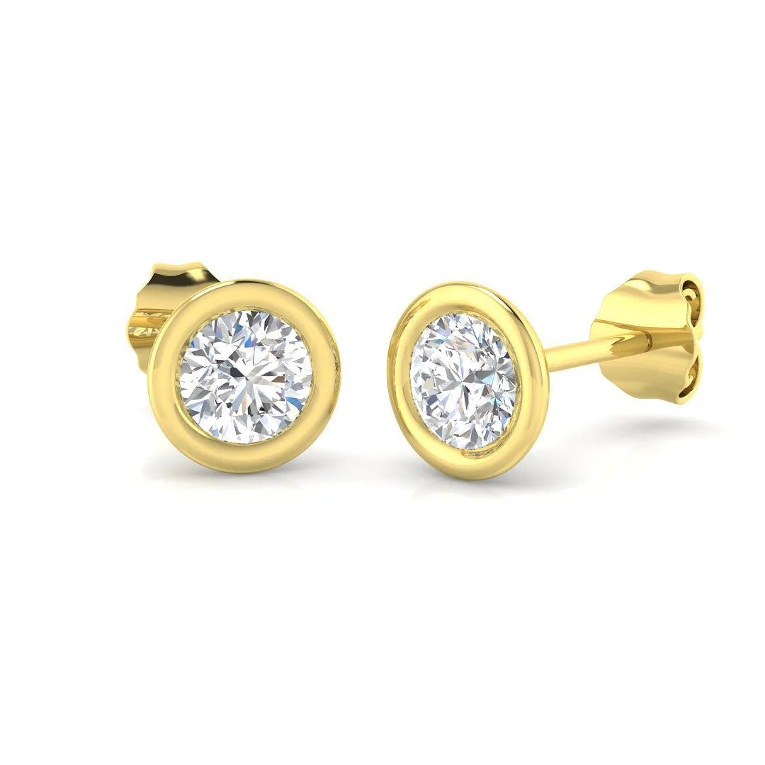 Stud Earrings with Lab Grown Round Diamond Bezel Set - 1.00ct Gold - 18k Yellow Gold / 0.20 Carat: the shop's own photo