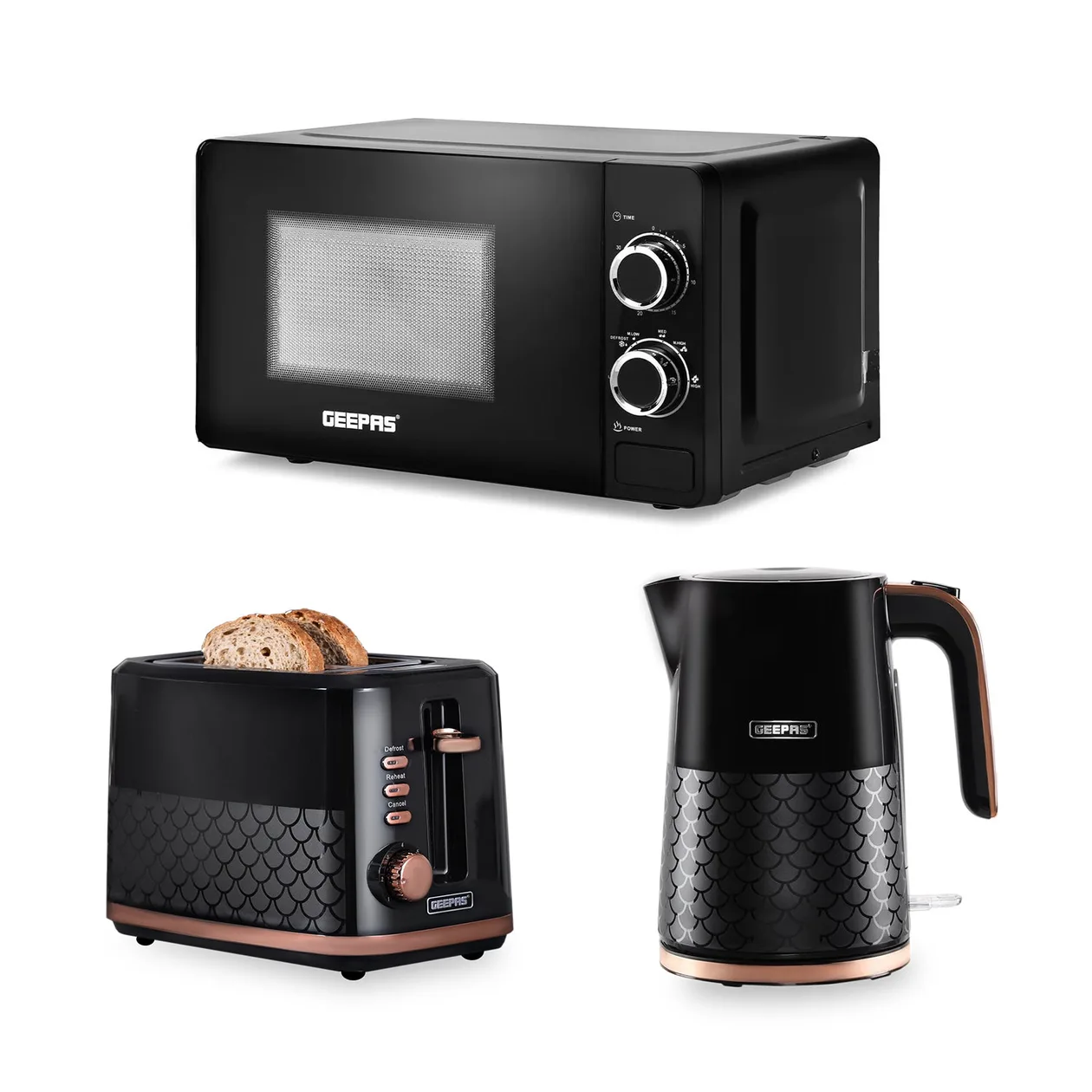 Aurora Black and Rose Gold 3-In-1 Microwave, Kettle & Toaster Set: the shop's own photo