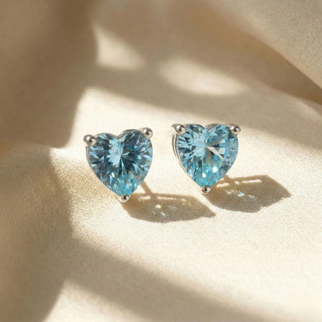 Aquamarine March Birthstone Heart Sterling Silver Stud Earrings: the shop's own photo