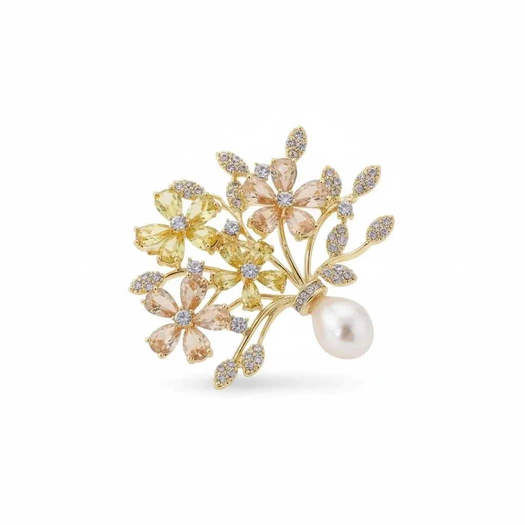 Vintage Floral Zircon and Pearl Brooch: the shop's own photo