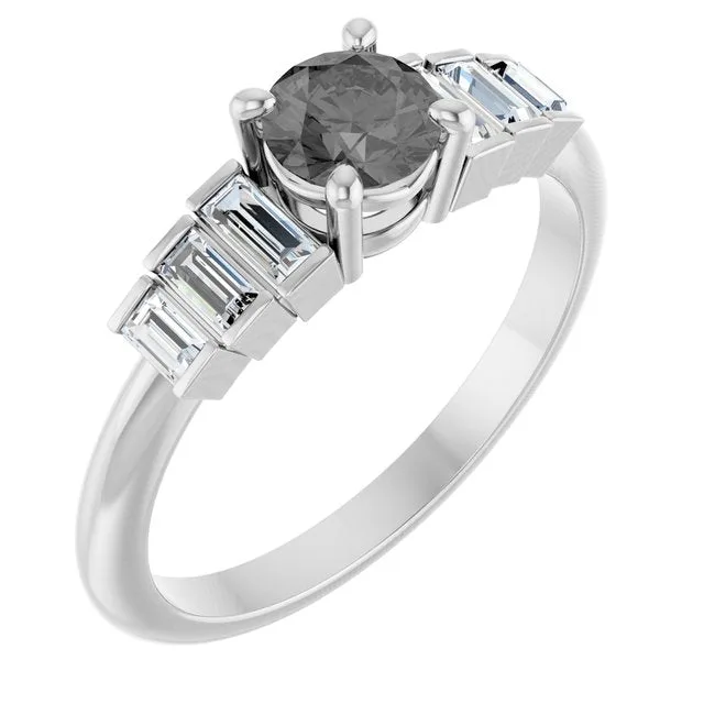 Round Gray Spinel Accented Ring with Diamond Accents in Platinum - 18k Yellow Gold / 3.30 Carat / Lab-Grown-AAA: the shop's own photo