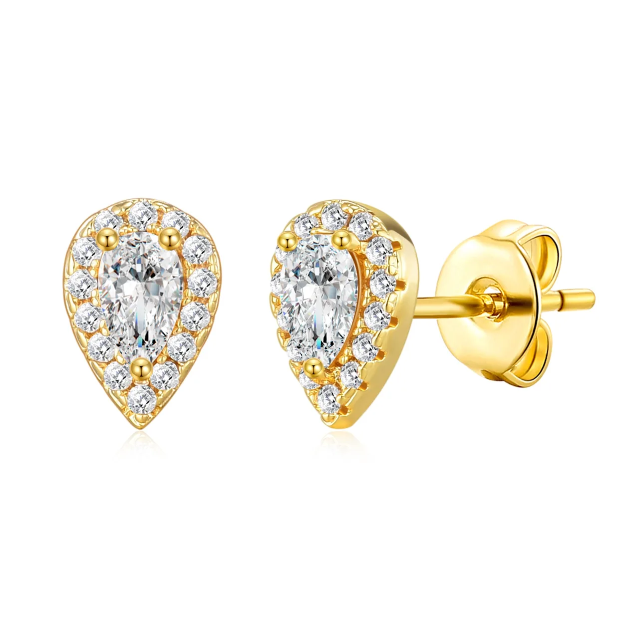 18k Gold Plated Pear Halo Earrings Created with Zircondia® Crystals: the shop's own photo