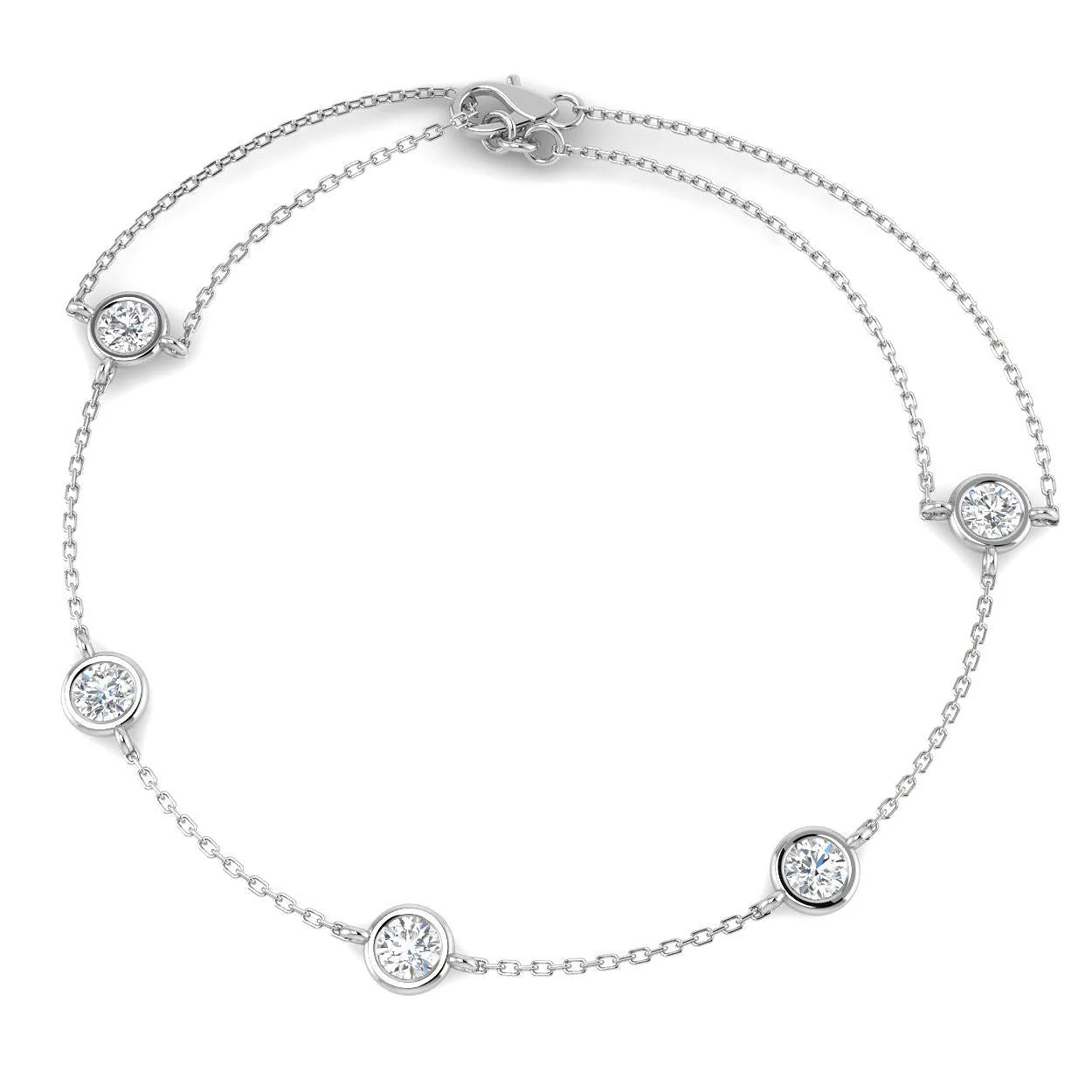 2.00Ct Round Natural Diamond Station Bracelet in Platinum – Bezel Set Chain with Lobster Claw - 18k Yellow Gold / 2.00 Carat / Lab Grown Diamond: the shop's own photo