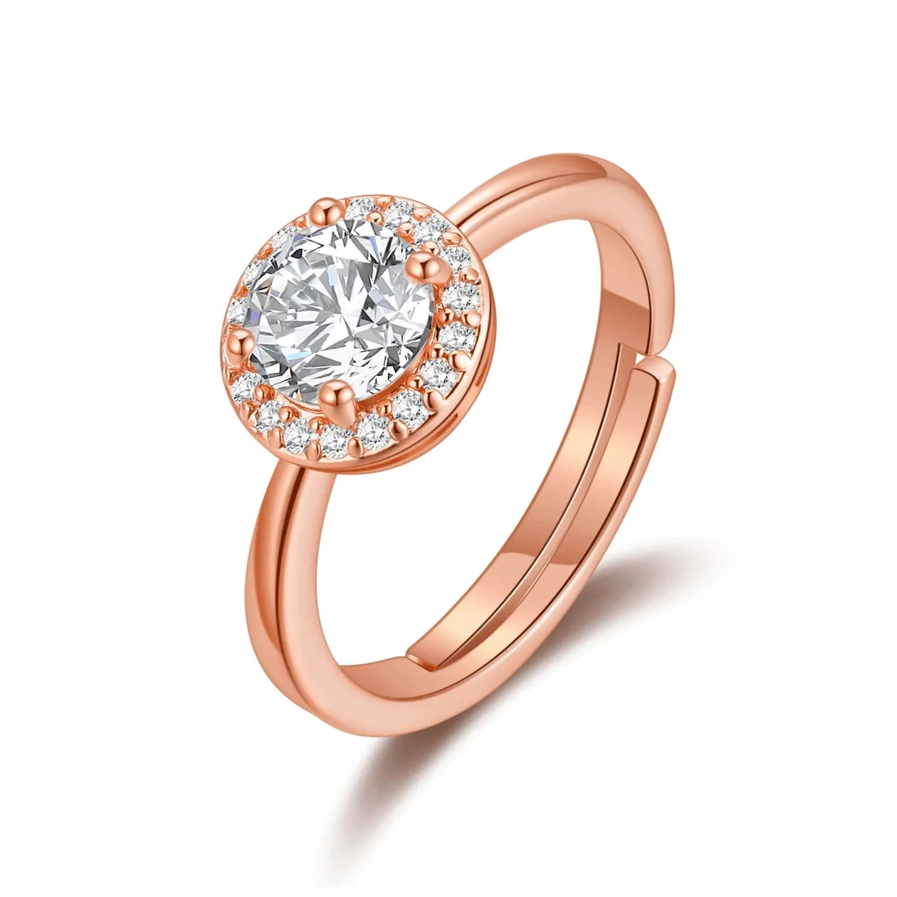 Rose Gold Plated Round Halo Adjustable Ring Created with Zircondia® Crystals: the shop's own photo