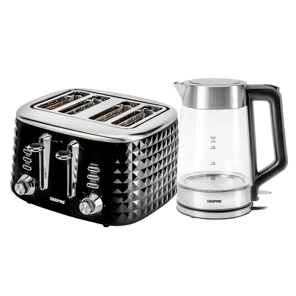 4 Slice Bread Toaster & 1.7L Illuminating Electric Glass Kettle Set: the shop's own photo