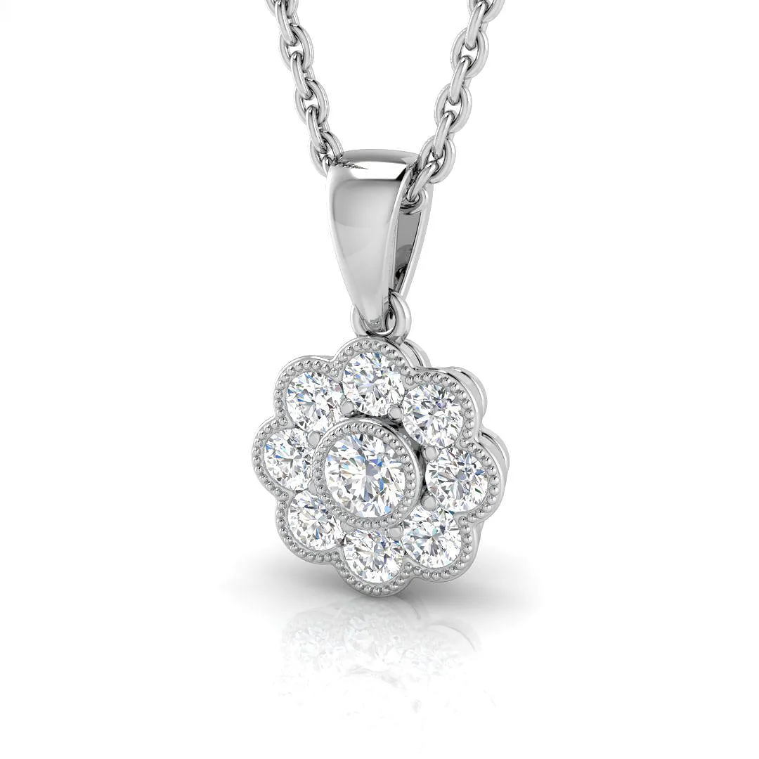 Flower-Shaped Diamond Pendant | Diamond Cluster Necklace - 950 Platinum / Natural Diamond(F/SI) / 0.25 Carat: the shop's own photo