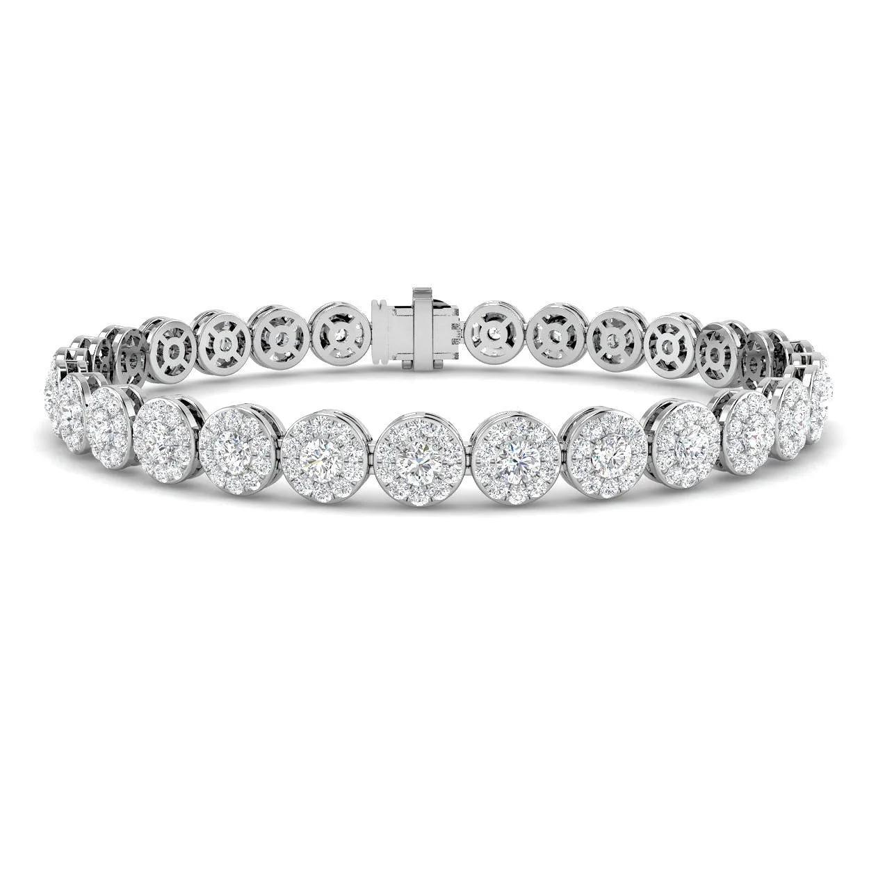 9K Yellow Gold Lab Grown Diamond Halo Tennis Bracelet with Box Clasp & Safety Lock - 18k White Gold / 5.55 Carat / Natural Diamond: the shop's own photo