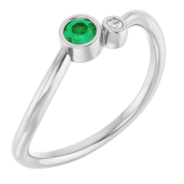 Round Emerald Two Stone Ring with Diamond Accents in Gold - 18k Yellow Gold / 1.30 Carat / Lab-Grown-AAA: the shop's own photo