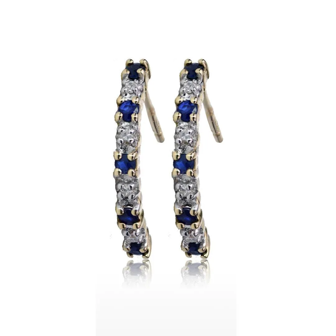 Diamond & Blue Sapphire Half Huggie Stud Earrings | 9K White Gold - 9k White Gold: the shop's own photo