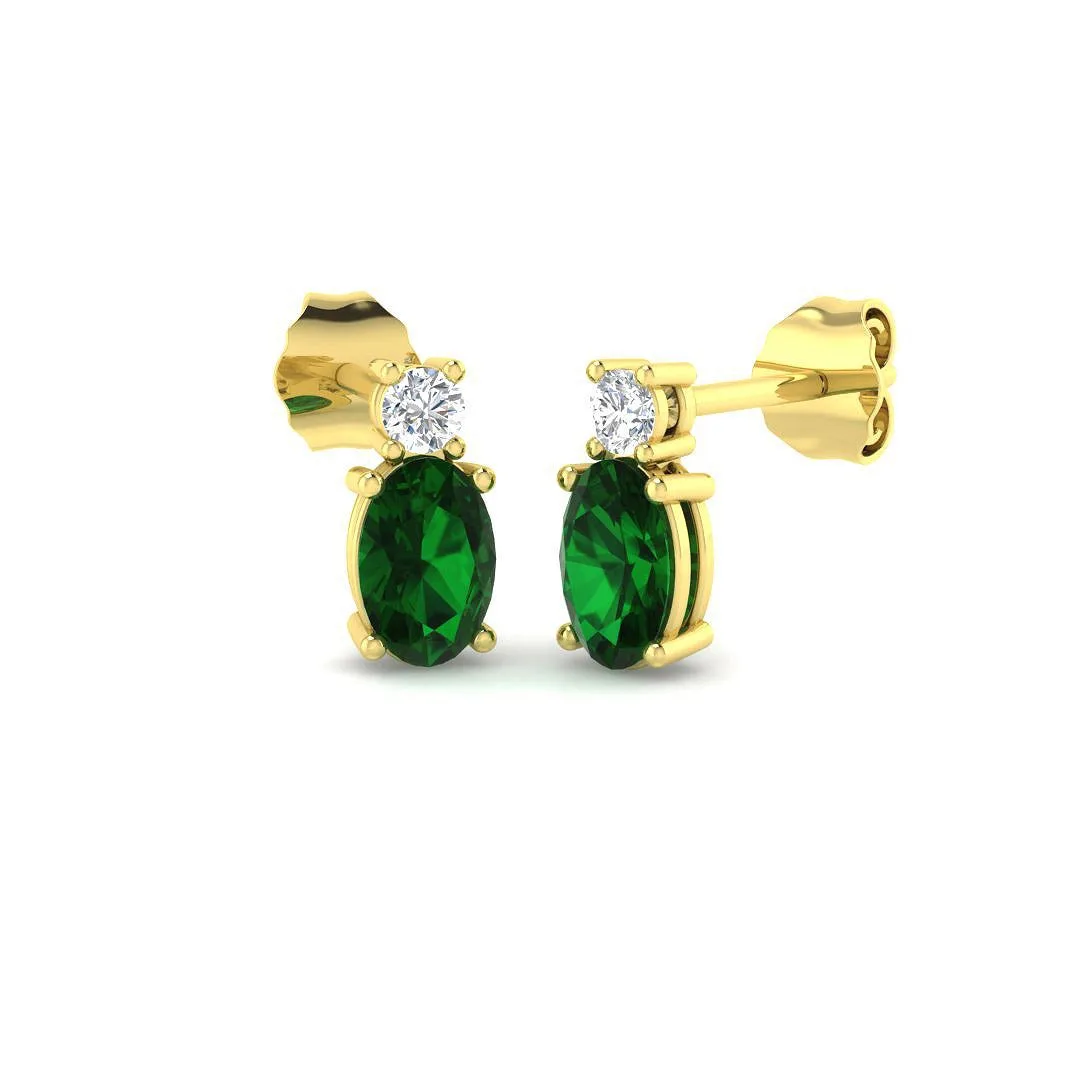 Oval Emerald Diamond Stud Earrings with Natural Diamonds | Push Back | 9K White, Yellow & Rose - 9k Yellow Gold / 1.25 Carat / Natural Diamond(F-VS): the shop's own photo
