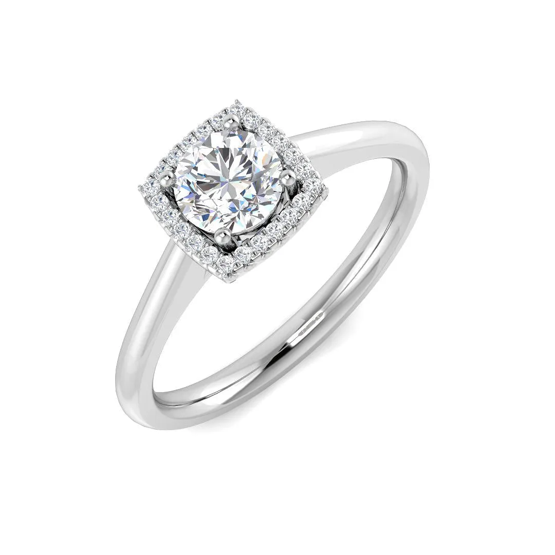 Natural Round Cut Diamond Halo Engagement Square Ring - Lab-Grown Diamond / 0.50 Carat / 18k Yellow Gold: the shop's own photo