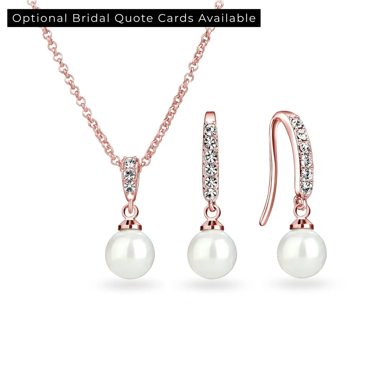 Rose Gold Plated Pearl Drop Bridal Set Created with Zircondia® Crystals: the shop's own photo