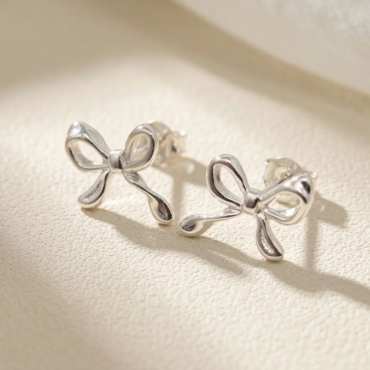 Cute Bow Tie Bowknot Silver Everyday Stud Earrings: the shop's own photo