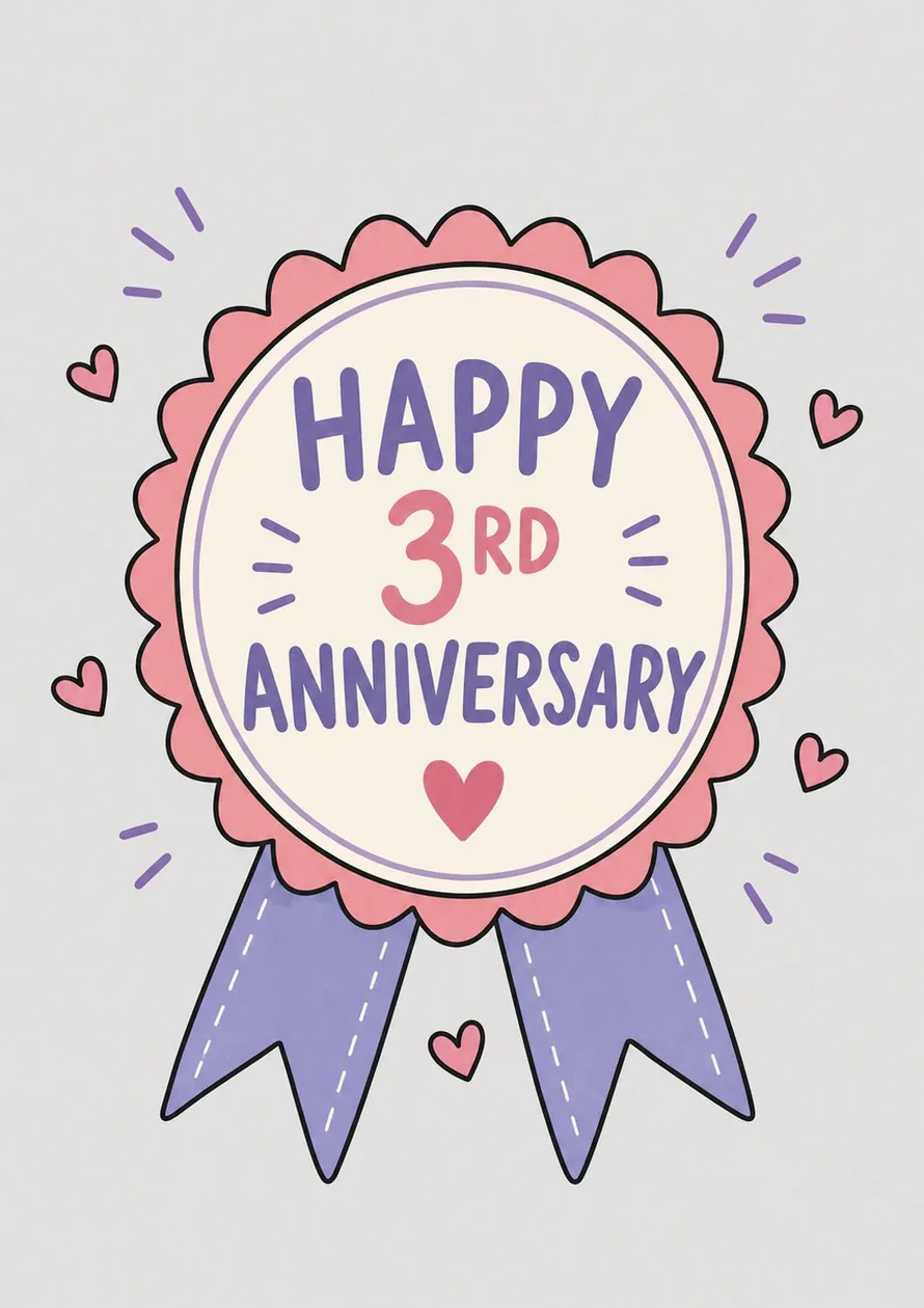 Pink Rosette Badge Happy 3rd Anniversary Card: the shop's own photo