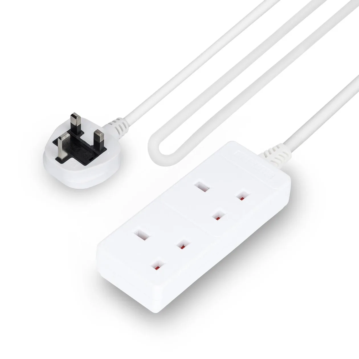 2 Gang Extension Lead 1M Cable Heavy-Duty UK Plug White: the shop's own photo