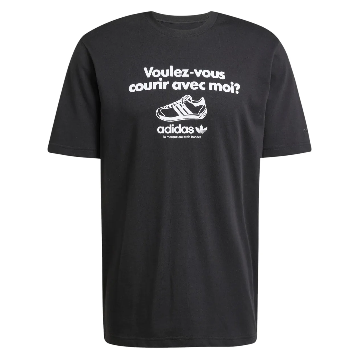 adidas Originals "Voulez-vous courir avec moi" Graphic Tee - Black | Size: XS: the shop's own photo