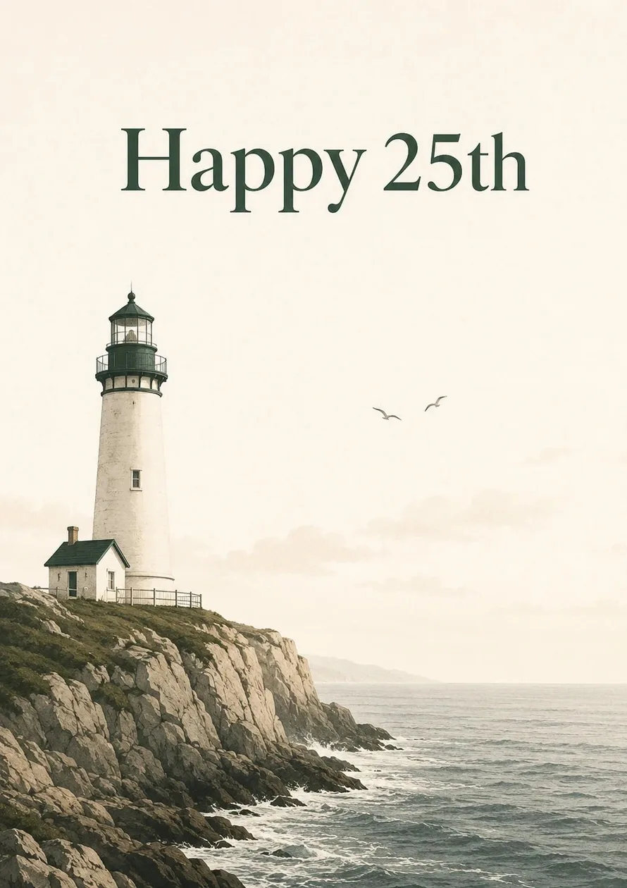 Coastal Lighthouse Scenic 25th Birthday Card: the shop's own photo