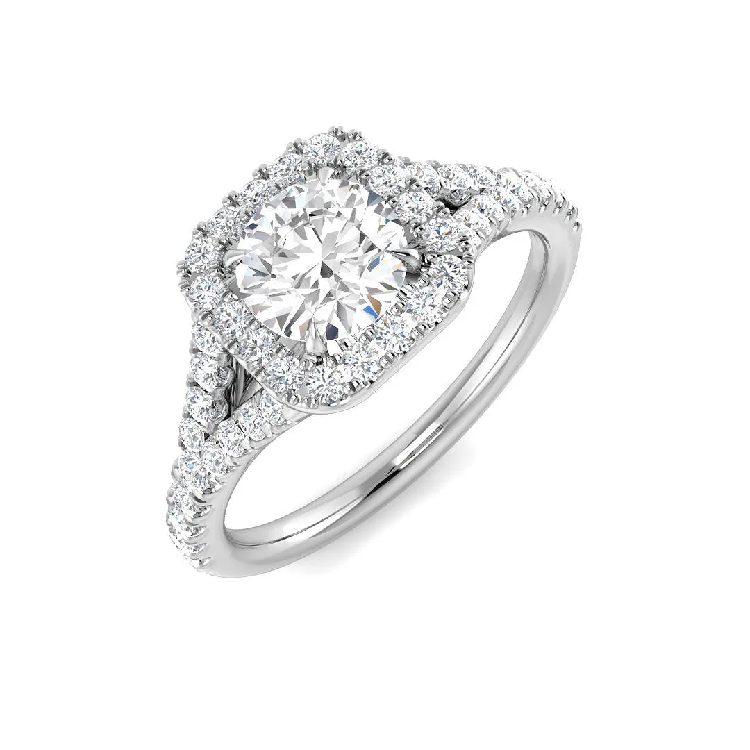 Lab Grown Round Cut Diamond Pave Set Halo Ring - Lab-Grown Diamond / 1.00 Carat / 18k Yellow Gold: the shop's own photo