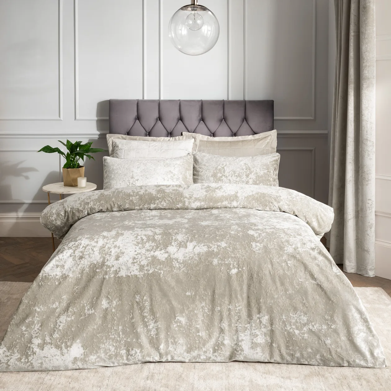 Catherine Lansfield Crushed Velvet Duvet Cover Set - King / Natural: the shop's own photo