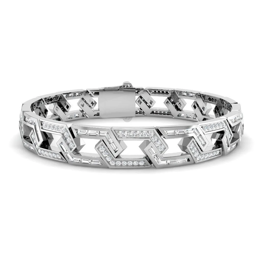 Luxury Art Deco Natural Diamond Link Bracelet in 18K Yellow Gold with Box Clasp - 9k White Gold / 3.25 Carat / Lab Grown Diamond: the shop's own photo