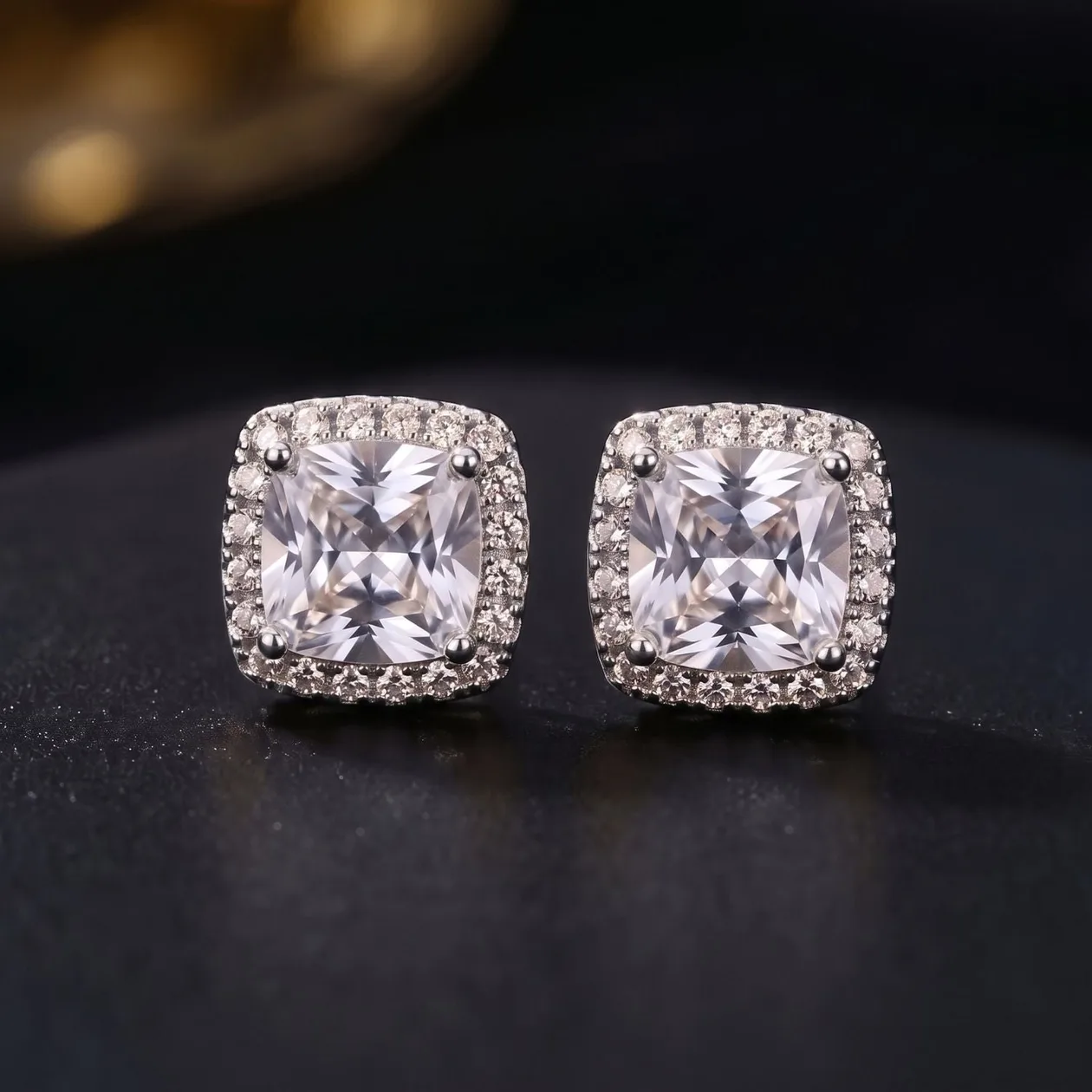 Silver Cushion Cut Pavé Halo Stud Earrings For Men: the shop's own photo