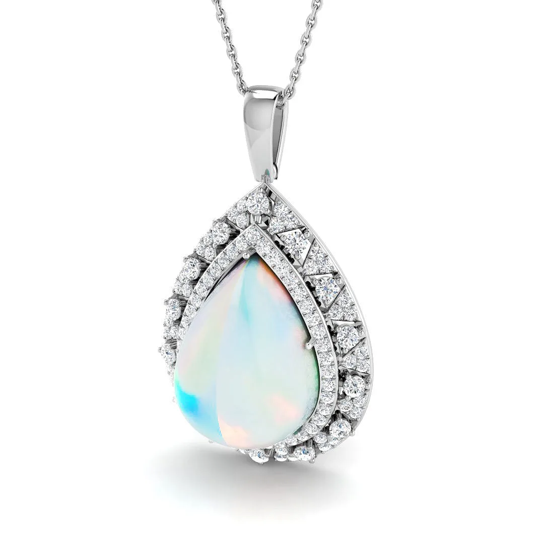 Opal Diamond Pendant in Gold & Platinum Necklace (Without Chain) - 9k White Gold / Natural Diamond(F/SI) / 9.00 Carat: the shop's own photo