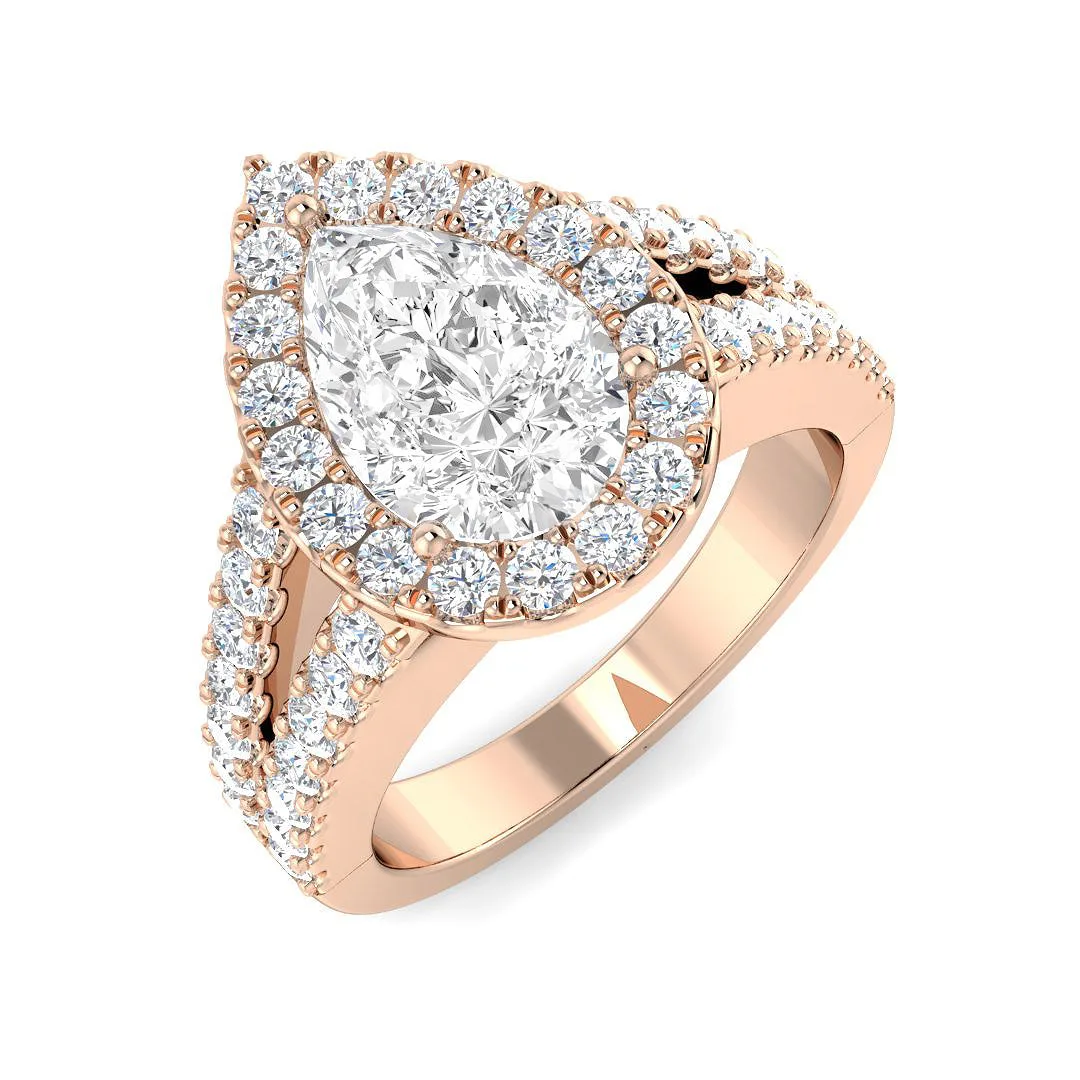 Lab Grown Pear & Round Cut Diamond Halo Engagement Ring - Lab-Grown Diamond / 2.00 Carat / 18k Yellow Gold: the shop's own photo