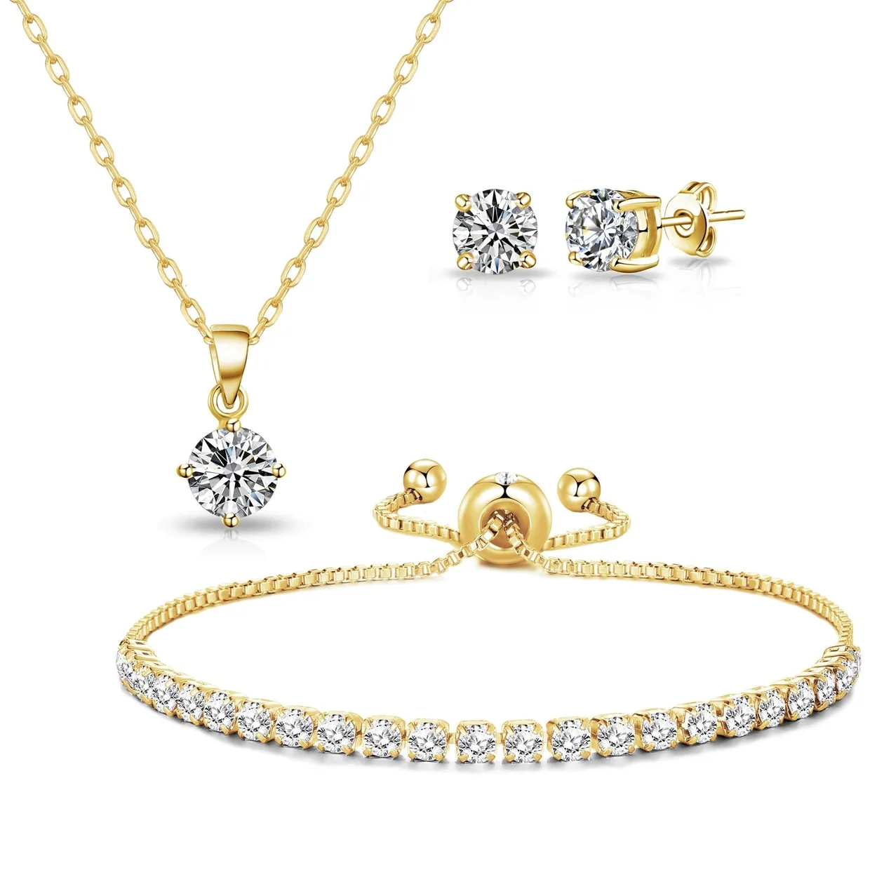 18k Gold Plated Solitaire Friendship Slider Set Created with Zircondia® Crystals: the shop's own photo