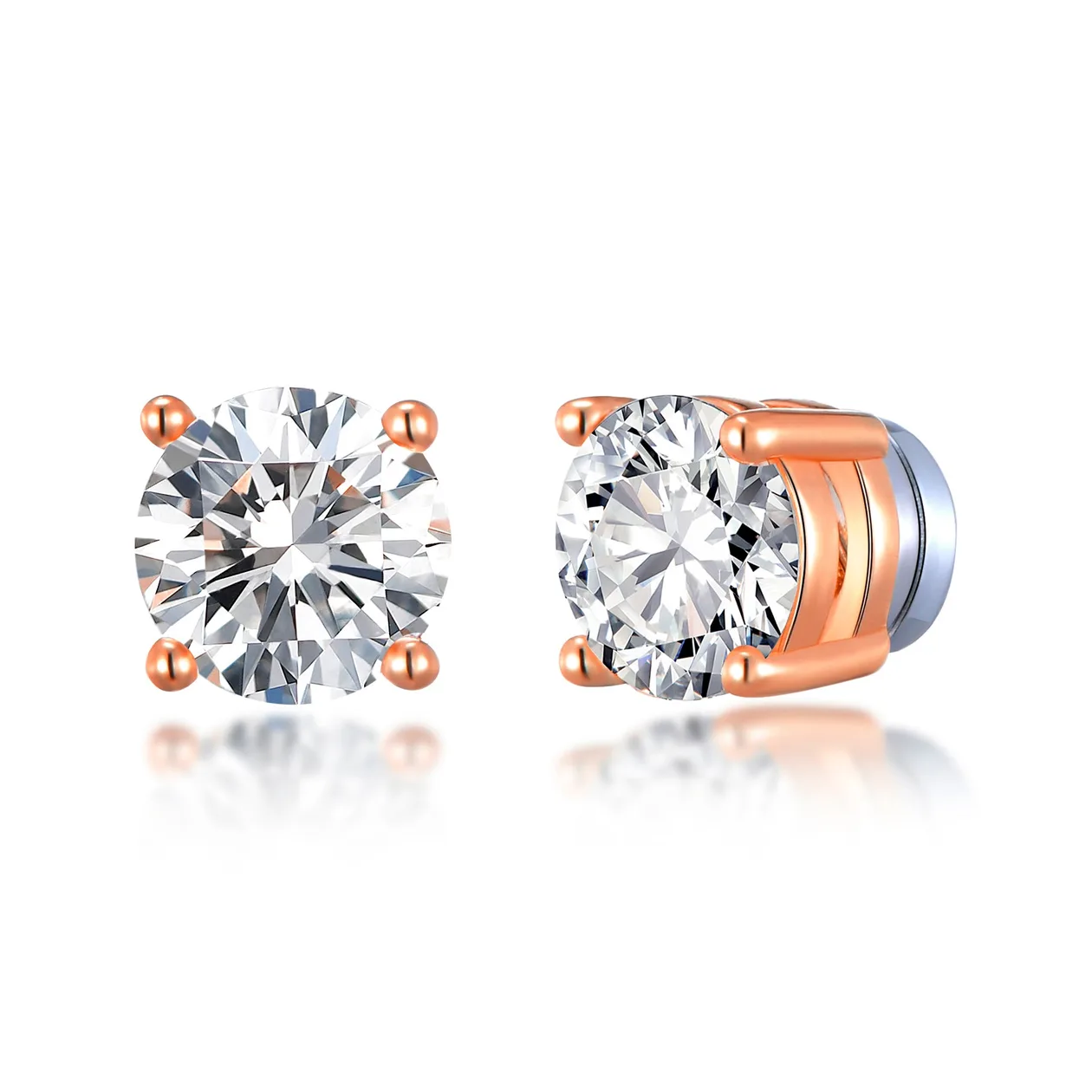 Rose Gold Plated Round Magnetic Clip On Stud Earrings Created with Zircondia® Crystals: the shop's own photo