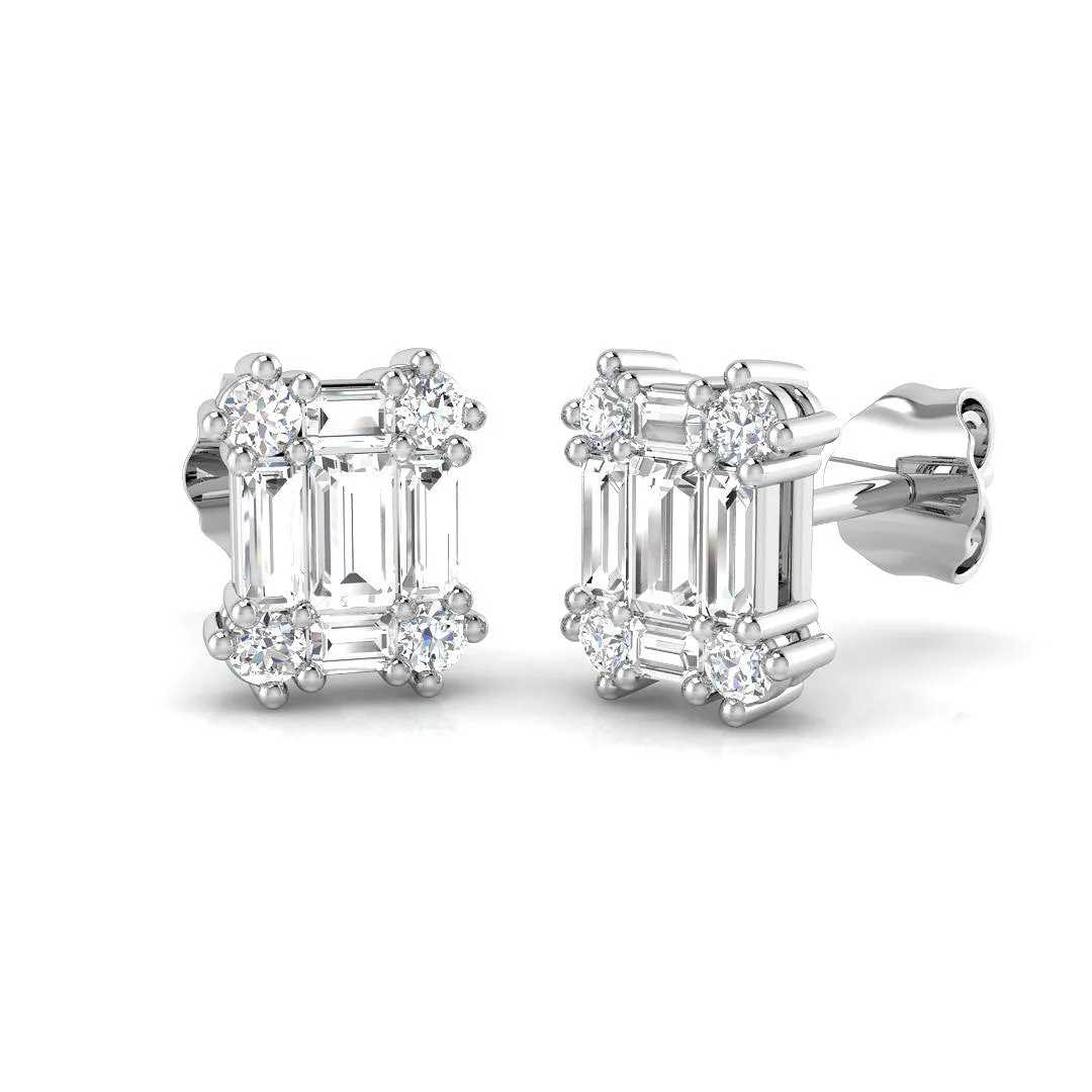 Stud Earrings with Square Baguette Cluster - 0.5ct to 1ct Gold - 0.5 Carat / Lab Grown Diamond(D-VVS) / 9k White Gold: the shop's own photo