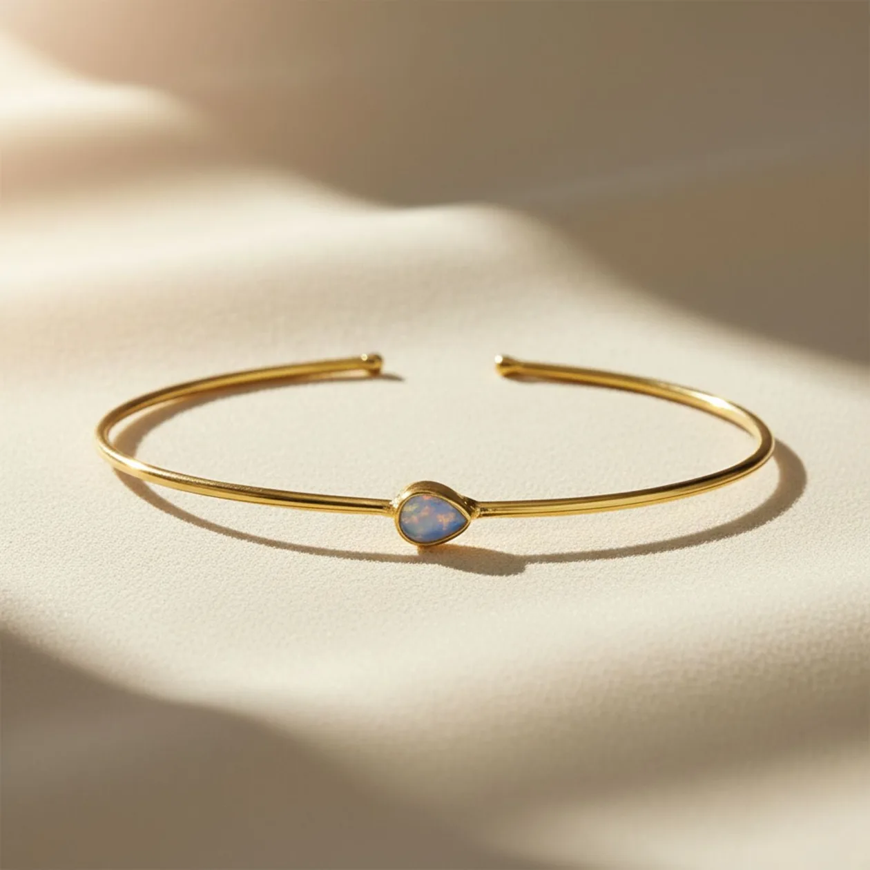 Opal October Birthstone Crystal Gold Vermeil Plated Bangle: the shop's own photo