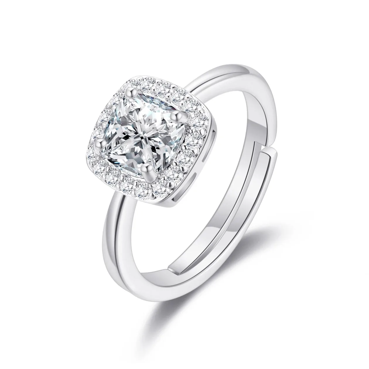 Silver Plated Square Halo Adjustable Ring Created with Zircondia® Crystals: the shop's own photo