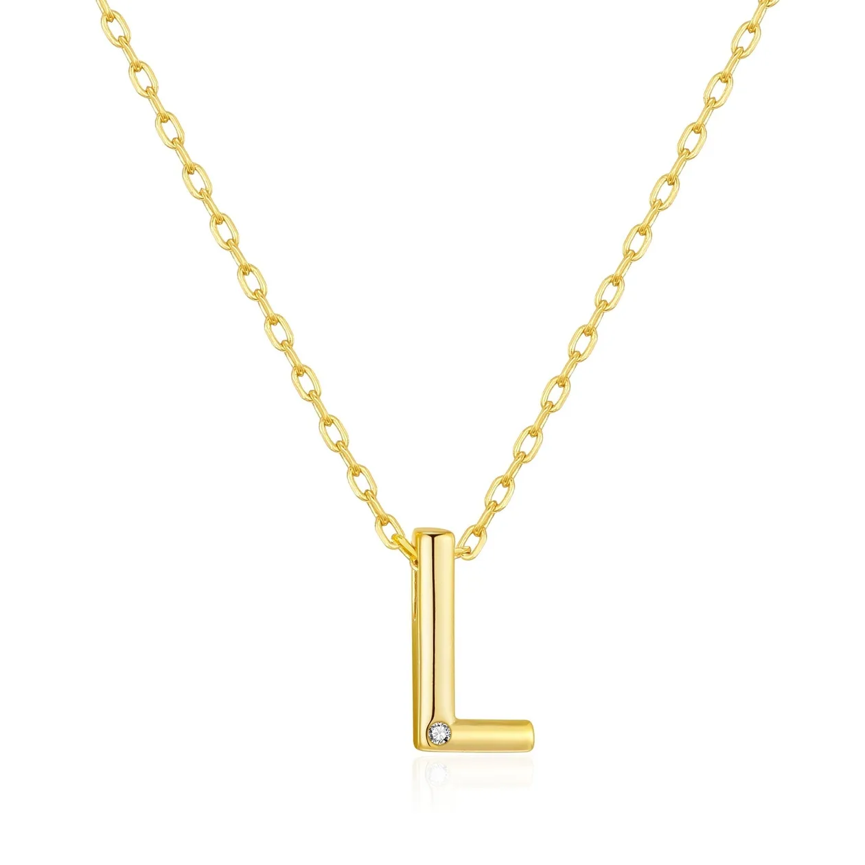 Customisable 18k Gold Plated Initial Necklace (A-Z) with Option of Birthstone Charm - L: the shop's own photo