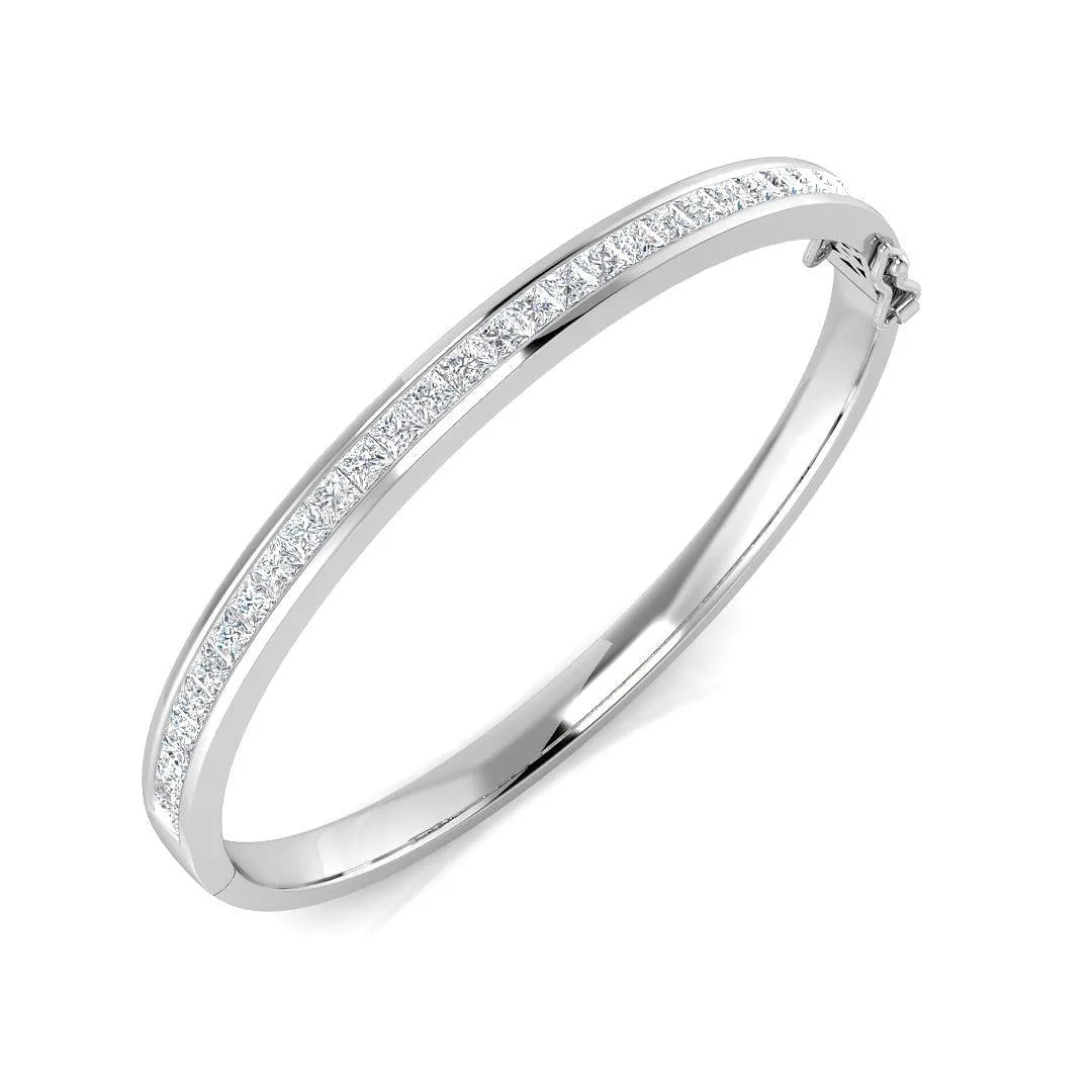 18K White Gold Natural Princess Cut Half Eternity Channel Set Hinged Diamond Bangle with Box Clasp - 9k Yellow Gold / 3.80 Carat / Natural Diamond: the shop's own photo