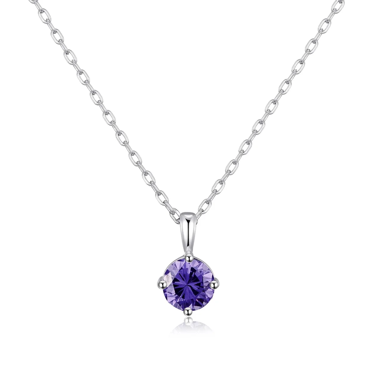 Sterling Silver February (Amethyst) Birthstone Necklace Created with Zircondia® Crystals: the shop's own photo