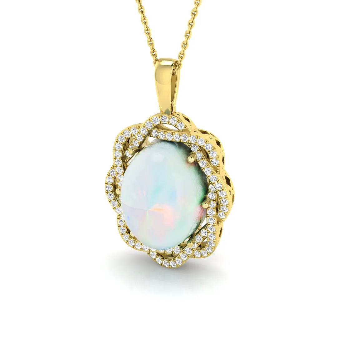 Opal Diamond Pendant 7ct Gold & Platinum Necklace (Without Chain) - 18k Yellow Gold / Natural Diamond(F/SI) / 7.00 Carat: the shop's own photo