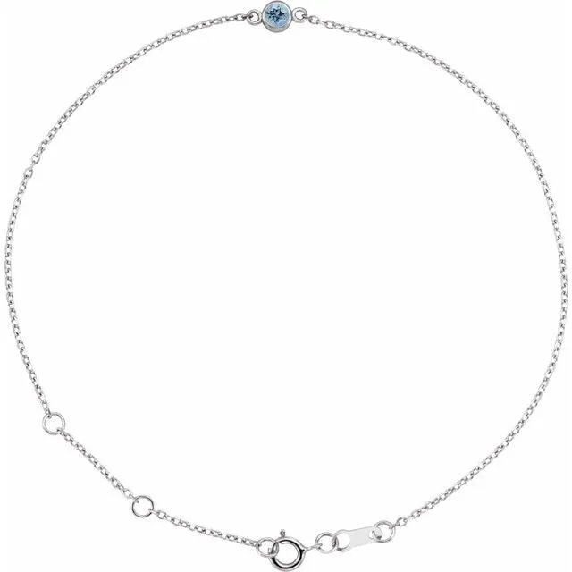 1-Stone Natural Aquamarine & Round Bezel-Set Link Bracelet In Set - 18k Yellow Gold / 0.50 Carat / Lab-Grown-AAA: the shop's own photo